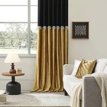 Velvet Curtains Drapes For Living Room 96 Inches 2 Panels Set Black Gold Vintage Window Treatment Curtains Embroidered Floral Drape Retro Blackout Curtains - 黑色 - 查看 1