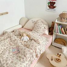 Muslin Duvet Cover With Ruffled Edges, 1 Piece Cotton Comforter Cover 47X59'', Pattern 2-Layer Gauze Bedding, No Quilt Or Pillowcases, Bedroom Essential - 優雅的粉紅色花卉 - 查看 7