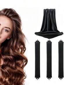 3pcs Satin No-Heat Curling Wand, Hair Curler And Hot Curler, Made Of Soft High-Elasticity Rubber Filling, No-Heat Curler, Hair Styling Kit, Hair Tool Kit, Home Beauty Women Accessory Gifts ,Hair Styling Tools - Black - View 6