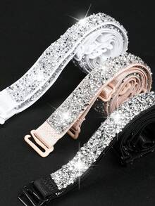 2pcs Rhinestone & White Diamond Shiny Elegant Women Bra Straps
