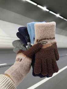 1 Par de Luvas de Inverno para Casais, Design Fofo, Luvas Táteis Quentes e à Prova de Vento para Homens e Mulheres, Luvas Grossas de Tricô para Ciclismo, Direção, Atividades ao Ar Livre e Neve