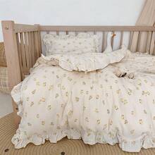 Muslin Duvet Cover With Ruffled Edges, 1 Piece Cotton Comforter Cover 47X59'', Pattern 2-Layer Gauze Bedding, No Quilt Or Pillowcases, Bedroom Essential - Yellow Duck - 查看 11