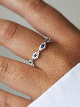 1 st S925 silverring för kvinnor, djävulsögaformad ädelstensinfällning, unik design, moderiktig och personlig, lämplig för högtider, fester, vardagskläder, högkvalitativa smycken