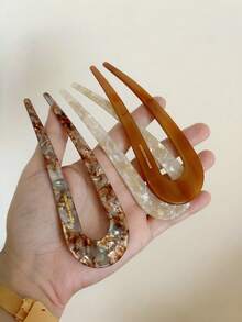 1pc Women's Ombre Acetate U-Shaped Hair Clip, Suitable For Daily Use, Suitable For Fine Or Normal Hair, Combs, Haircomb, Side Comb