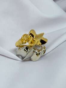 Striking Sculptural Women's Ring Twisted Croissant Fashion Modern Contemporary Suitable For Everyday Life Gold Or Silver Plated High Durability - 銀色 - 查看 2