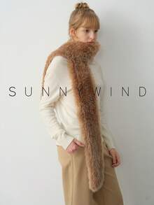 1pc Women's Solid Color Polyester Fashion Warm Fuzzy Scarf, Suitable For Daily Use - Camel - View 11