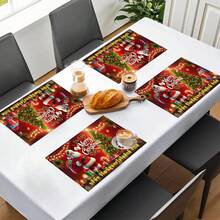 1 Stück/4 Stücke/6 Stücke Weihnachtsmann Muster Leinen Tischsets, geeignet für Esszimmertisch, Weihnachten, kann als Weihnachtsgeschenk, Weihnachtsdekoration verwendet werden, ganzjährig einsetzbar, moderne waschbare Tischdekor, Raumdekoration, Tischsets, Untersetzer, Küchen- und Esszimmertischmatten, Innen- und Außenpartydekoration, Heimdekoration, ideales Geschenk