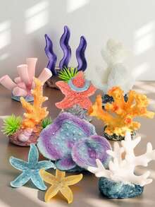 مجموعة من 10 قطع من الزينة المحاكية للشعاب المرجانية والنجوم البحرية والأعشاب البحرية ذات موضوع المحيط، مناسبة لخزانات الأسماك المياه العذبة والمالحة. ديكور نباتات بحرية - سهلة التنظيف، بأشكال تحت مائية جميلة وتصاميم مثيرة للاهتمام ونقوش دقيقة، وهي هدية مثالية لهواة خزانات الأسماك. - متعدد الألوان - مشاهدة 3