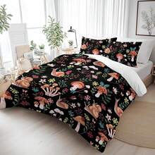 Colorful Mushroom Duvet Cover Set - Queen Size, 3 Piece Aesthetic Mushroom Bedding Set With Wild Plants And Flowers, No Comforter Included - 蝸牛菇 - 查看 2
