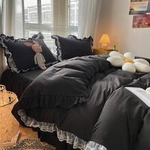 Chic Ruffle Lace Polyester Duvet Cover Set - Girl White Bedding - 2 Piece Twin Comforter Duvet Cover With Zipper Closure - Ultra Soft And Lightweight (White, Twin) - NO Comforter Included - Hitam - View 7