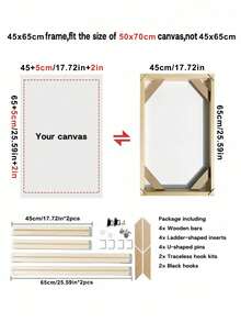 1 juego de marcos de fotos de madera grandes de 30x40 cm, 40x60 cm, 50x70 cm. Marcos de fotos de madera maciza para lienzos con múltiples especificaciones para elegir. Marcos de fotos DIY adecuados para pinturas al óleo de galería o carteles. Marcos de fotos de madera maciza natural con tiras tensoras son fáciles de instalar. - Multicolor - Ver 19