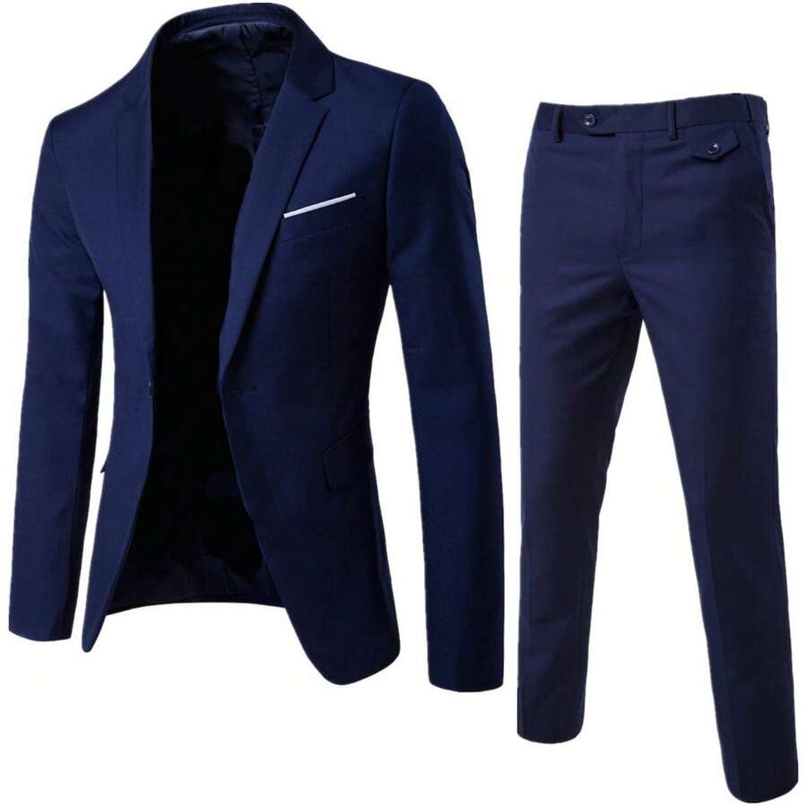 2025 New High-End Leisure Business Suit Suit Slim-Fit Men'S Formal Attire Groomsmen Buy Formal Occasions And Other Two-Piece Suits. - 藏蓝色 - 查看 1