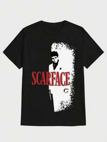 Camiseta de Hombre Scar Face-Movie-Logo-Negro Impresión Digital Casual Camiseta de Algodón Pesado Puro - Negro - Ver 7