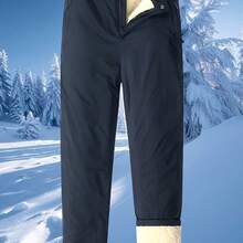 Men's Winter Pants With Fleece & Fluffy Hem - Windproof Snow Trousers, Zippered Pockets & Elastic Waistband, Hand Washable Cold Weather Outdoor Skiing/Gym Pants (Black/Dark Blue) - Heavy-Duty Polyester-Like Fabric, Trousers For Men, Winter Pants For Men, Mens Clothes, Winter Trousers Men, Slacks Pants For Men, Winter Clothes For Men, Thermal Wear For Men, Thermal Pants For Men, Workwear For Men, Track Pants Men, Trouser Pants For Men, Casual Trousers For Men, Long Pants For - 黑色 - 查看 3