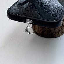 1 chiếc nút bịt chống bụi cho điện thoại hình mặt trăng đính đá, phụ kiện trang trí thời trang cho điện thoại của bạn! - Bạc - Xem 7