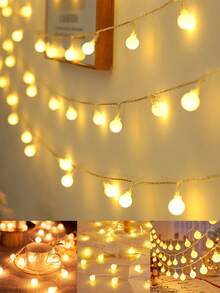 1 pieza Luces de bolas blancas de 1,5/3/4,5/6m, alimentadas por batería, decoración interior de luces de bolas blancas, adecuadas para dormitorio, decoración de pared, boda, fiesta, jardín exterior, decoración del hogar - Blanco - Ver 3