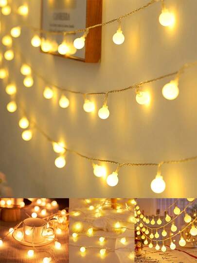1pc 1.5/3/4.5/6M Home Decor White Ball String Lights,Battery Power Indoor Room Decor White Ball Lights,Bedroom Decor,Wall Decor Light String,Suitable For Wedding Decor,Party Decor,Outdoor Garden Decor Lights,House Decor Lights,Light For Decoration