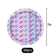 20pcs/80pcs Mermaid Theme Disposable Tableware Set, Suitable For Bridal Shower, Birthday Party, Gift - Paper Plates, Dessert Plates, Napkins, Cups, For Party Decoration And Supplies, Serves 20 Guests - Multicolor - View 10