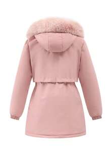 1pc Women's Casual Outdoor Hooded Padded Coat, Zipper Closure, Solid Color, Thermal Lined, Multiple Pockets, Cinched Waist,Winter