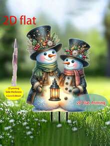 2D Flat, 1pc Outdoor Garden Decor With Snowman Decoration & Lantern, Thin Lightweight Winter Scene, - For Lawn, Garden, Windowsill - Christmas Outdoor/Indoor Decor - Easy Installation, Snowflake Decorations, Garden Decorative Stakes,Holiday Charm Accents