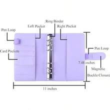 Antner A6 Budget Binder With Zipper Cash Envelopes Money Organizer & Budgeting, PU Leather Budget Planner Money Saving Binder With Cash Stuffing Envelopes & Labels Home Office Travel, Black2025 - Purple - View 4