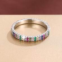 1pc Fashionable Minimalist Double-Row Cubic Zirconia Ring, Casual Gift Design For Women - Multicolor - View 6