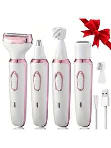 جهاز إزالة الشعر الكهربائي متعدد الوظائف للنساء / مجموعة إزالة الشعر الكهربائية متعددة الوظائف / ماكينة تشذيب البكيني للنساء / شحن USB / جهاز إزالة الشعر مناسب للمناطق الحساسة والحواجب والأنف والوجه والساقين / تصميم محمول، رعاية لطيفة، هدية للنساء، أفضل اختيار لعيد الأم