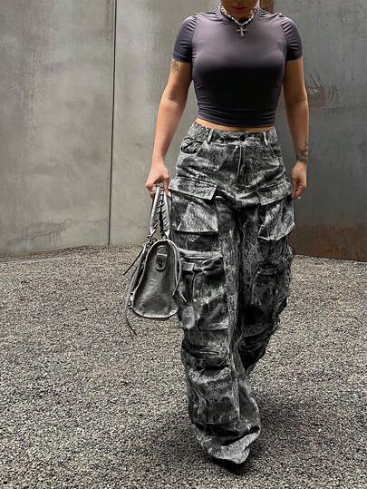 Pantalones cargo de pierna recta para mujer, pantalones jogger tácticos de múltiples bolsillos, corte holgado, pantalones de utilidad casual, adecuados para el uso diario de las mujeres