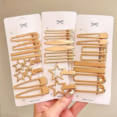 24 piezas Clips para el cabello de mujer con estrellas y nubes doradas, estilo lindo y de moda, adecuados para cabello corto de uso diario, accesorios para mujer