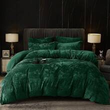 Queen Size 3pcs Ultra Soft Breathable Comforter Cover Set, Luxury Cozy Flannel Duvet Cover With Pillow Shams, 90" X 90", Dark Grey,  And  Bedding Collection - Emerald Green (No Comforter) - 查看 1