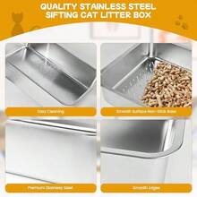 Stainless Steel Sifting Litter Box With Lid, Large Sifting Litter Box Pine Pellets Small Cats 6 Inch - Initial - View 7