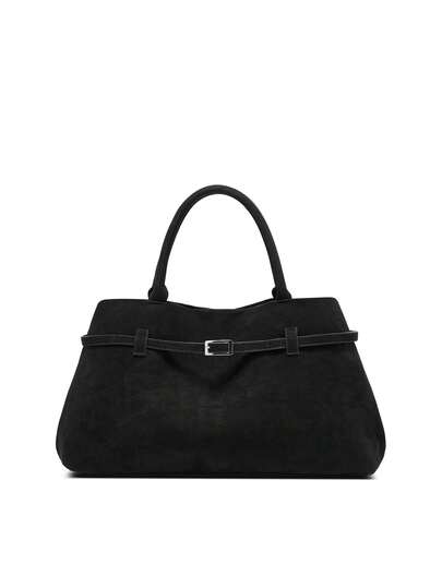 1pc Solid Color Suede Fabric Tote Bag, Women's Vintage Casual Large Capacity Handbag With Magnetic Closure, Belt Decor, Dual Handles Design, Suitable For Travel, Shopping, Dating, Gifts For Women, Teenagers, College Students, And Office Workers, Ideal For Office, School, Work, Business, Commuting, Outdoor, Travel, Hiking