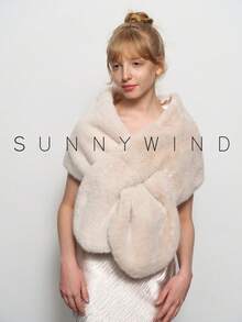 1pc Women's Solid Color Polyester Fashion Warm Fluffy Shawl, Suitable For Bridal Evenings And Daily Use For Dress