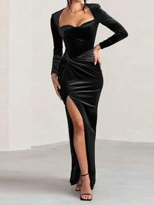 Onicee 夏季连衣裙 黑色情人节套装 女士时尚长袖丝绒开衩派对连衣裙，优雅连衣裙，适合情人节、约会、聚会、派对、旅行、度假、海滩和其他场合 - 黑色 - 查看 12