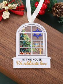 1 Stück In diesem Haus feiern wir die Liebe Menora Ornament, personalisiertes Ornament, Weihnachts-Acryl-Ornament, interfaithliche Feiertagsdekoration, interfaithliches Familiengeschenk, Heimdekoration, Weihnachtsbaum-Hängeornamente