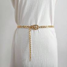 Women Gold Metal Waist Chain Belt - Fashion Adjustable Ladies Body Waist Link Dangling Belts Jeans Dresses - 金色+適合腰圍 26''-40'' - 查看 4
