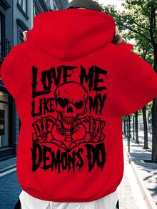 Vient avec des trucs cool ! sweat-shirt à capuche pour hommes avec imprimé texte style démon, indispensable pour l'automne et l'hiver - Noir - Voir 3