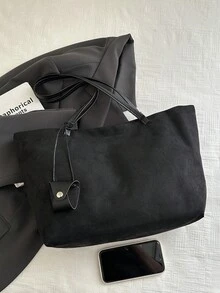 时尚大容量女士单肩托特包，设计感十足 - 黑色 - 查看 9