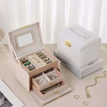 1 件情人节星月灯笼设计 PU 皮革首饰盒，3 层双抽屉可锁旅行收纳盒，适合展示戒指、耳环、手镯、手表，是送给妻子、母亲、女朋友的最佳返校礼物