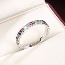 1pc Fashionable Minimalist Double-Row Cubic Zirconia Ring, Casual Gift Design For Women - Multicolor - View 10