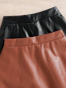 2pcs Girls Simple Versatile Summer Skirts, Teens Faux Leather Solid Color Elastic Waist Mini Skirts, Casual Outdoor Chic Outfits For Youth Daily, Travel
