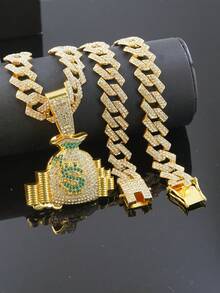 欧美嘻哈风格全水钻钱袋吊坠项链，时尚独特的链项链，适合日常佩戴 - 吊墜項鍊 - 查看 6