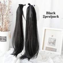 2pcs Long Layered Ponytail Fluffy Ponytail Extensions Wrap Around Clip In Ponytail Hair Extensions Synthetic Ribbon Drawstring Tie To Hair Ends Black Brown Natural Hairpiece For Women 30cm/40cm/50cm - Multicolor - View 11