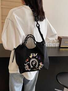 Embroidered Retro Bucket Bag For Women, New Arrival, Niche, Versatile, Commute Shoulder Bag, Embroidered Horse