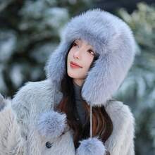 1pc Plush Women's Hat, Fashionable Outdoor Warm Ear Protection Beanie, Handmade, Fluffy, Cute Solid Color, Polyester Fleece, Suitable For Autumn/Winter Holidays And Gifts