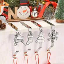 Stocking Holders Mantle Set Of 4, Weighted Stocking Hangers Mantel Fireplace, Stocking Hooks Xmas Decoration Silver
