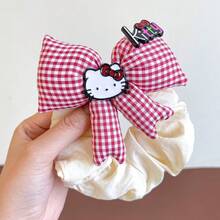 Sanrio Cute Girlish Hello Kitty Hair Scrunchies Set With Plaid & Polka Dot Patterns, 3D Bowknot & Cartoon Character Detail, Soft Fabric Material, Elastic Hair Ties For Styling & Holding Hair, Y2K Kawaii Style Hair Accessories, Perfect For Daily Wear, School, Parties, Gifts For Hello Kitty Fans & Teens ,Makeup