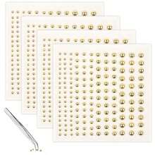 1650 miếng dán ngọc trai tự dính, 4 kích cỡ, trang sức ngọc trai trắng dùng trang trí mặt, cơ thể, móng tay, tóc, điện thoại, đồ thủ công mỹ nghệ, 0,12in/0,16in/0,2in/0,24in - Vàng - Xem 12