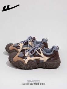 1 Pair WARRIOR Women's Thick Sole Lace-Up Soft Bottom Casual Shoes, Low-Top Outdoor Flat Shoes, Round Toe Low Heel Non- Solid Color Elegant Soft Bottom Hiking Shoes, Suitable For Students, Graduation Photos, Flat Shoes, Low-Top Leather Sports Skateboard Shoes