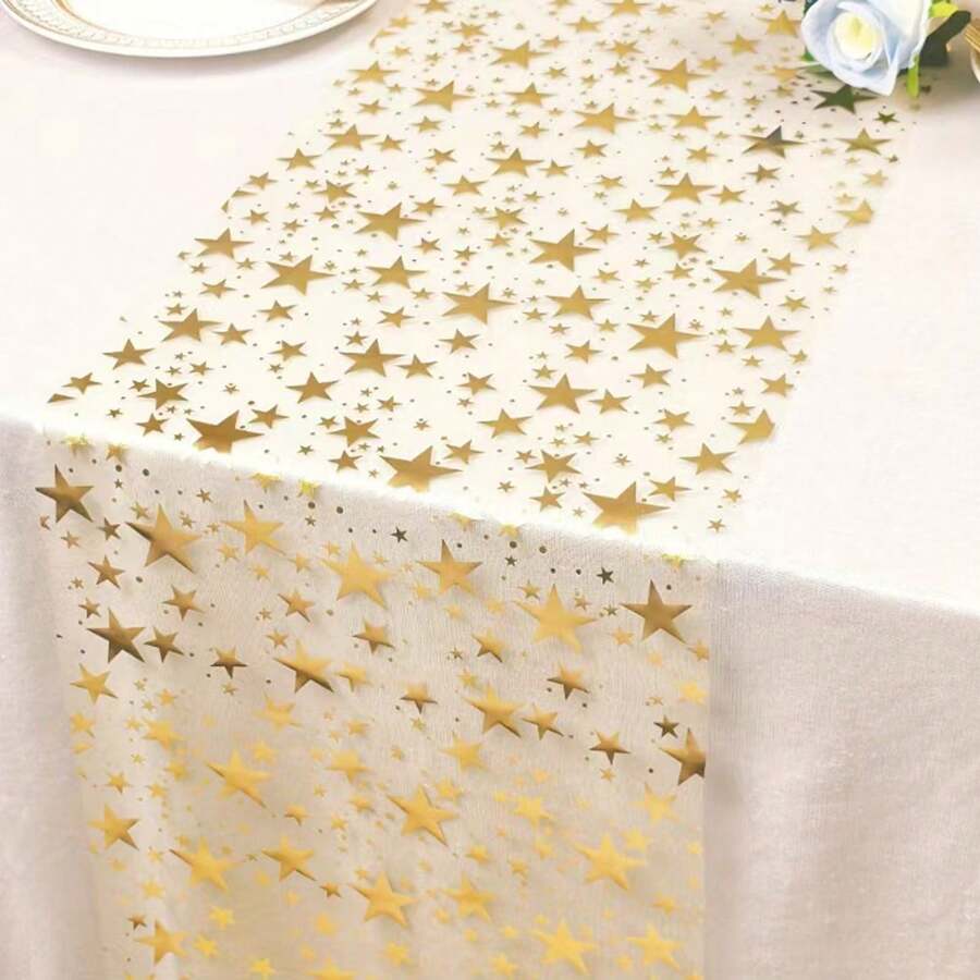 1/3pcs Gold Star Shaped Table Runner, Suitable For Wedding, Party, Birthday, Buffet, DIY Decoration